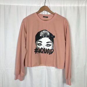 #Squad Cut Off Cropped Sweatshirt in Blush XL
